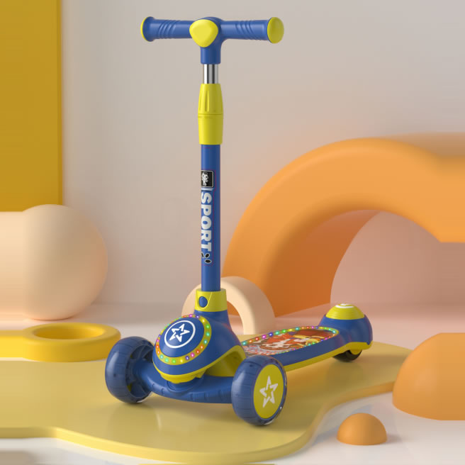 3 Wheels Adjustable Height Scooter Yellow with Music & Light 3 Years +