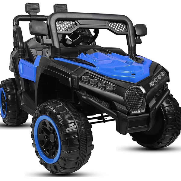 Eva Rubber Wheels Kids 12V Battery Operated Electric Ride on Jeep Blue - Image 5